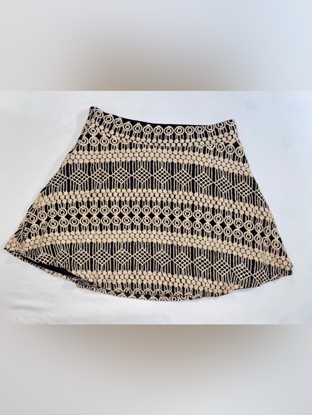 Womens Black and Cream Patterned Knit Sweater